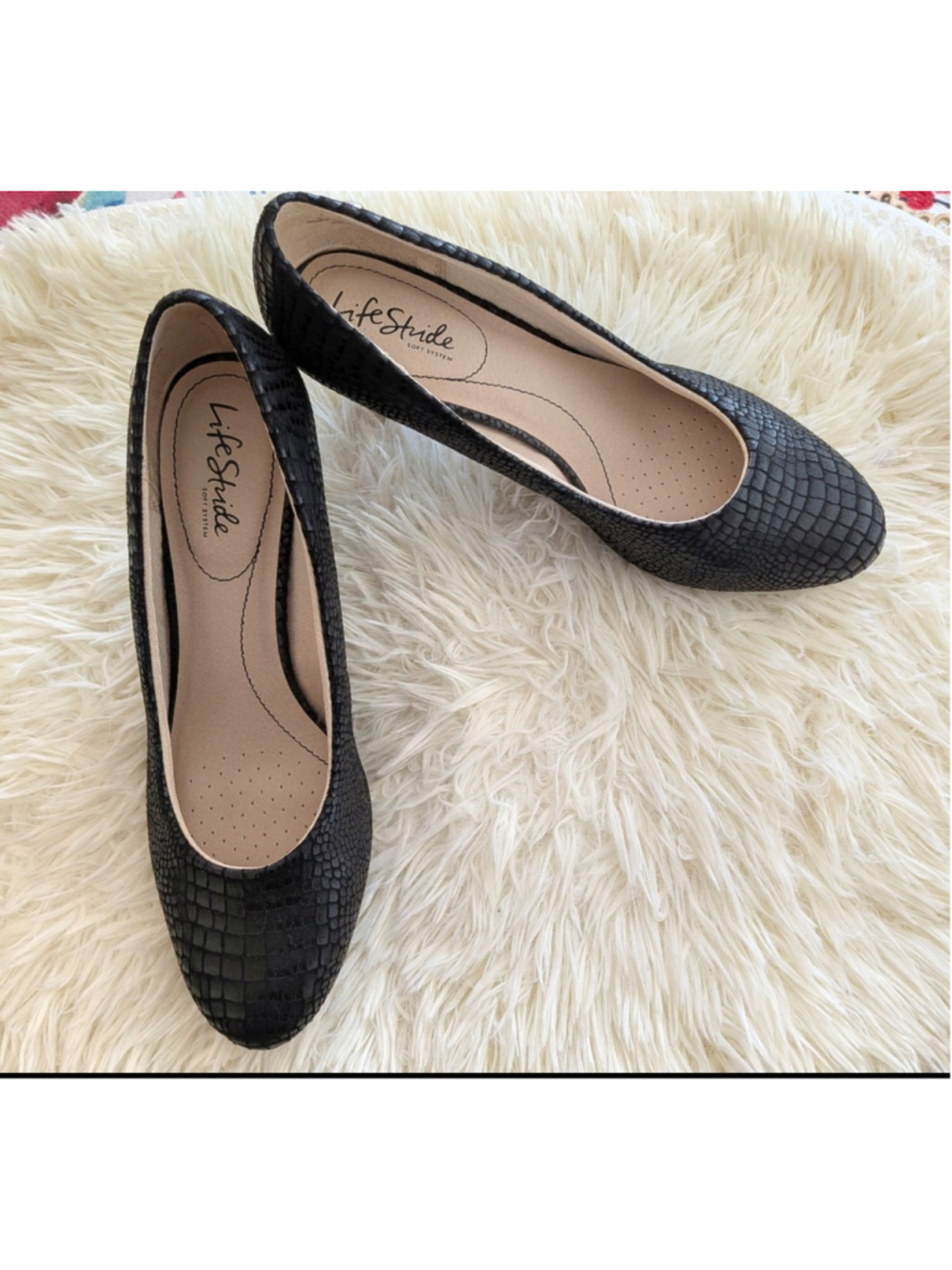 LifeStride Soft System Black Textured Pumps Heels Size 9.5 Wide